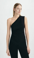 One-Shoulder Side Shirring Black Tank
