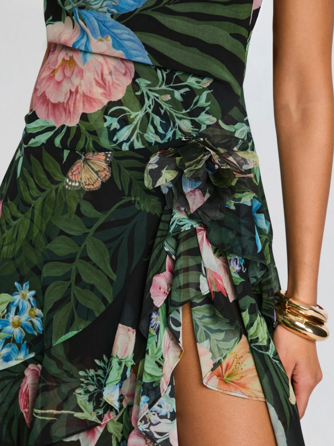 Adjustable Spaghetti Strap Dress with Playful Ruffles & Fluid Draping