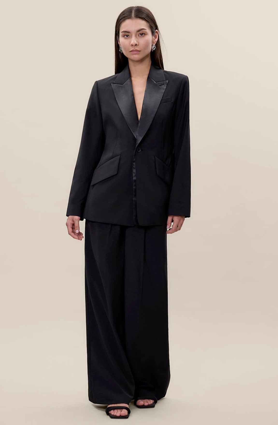 Black Low-Rise Wool Blend Pleated Trousers