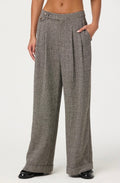 Grey Plaid Pleated Wide-Leg Low-Rise Trousers