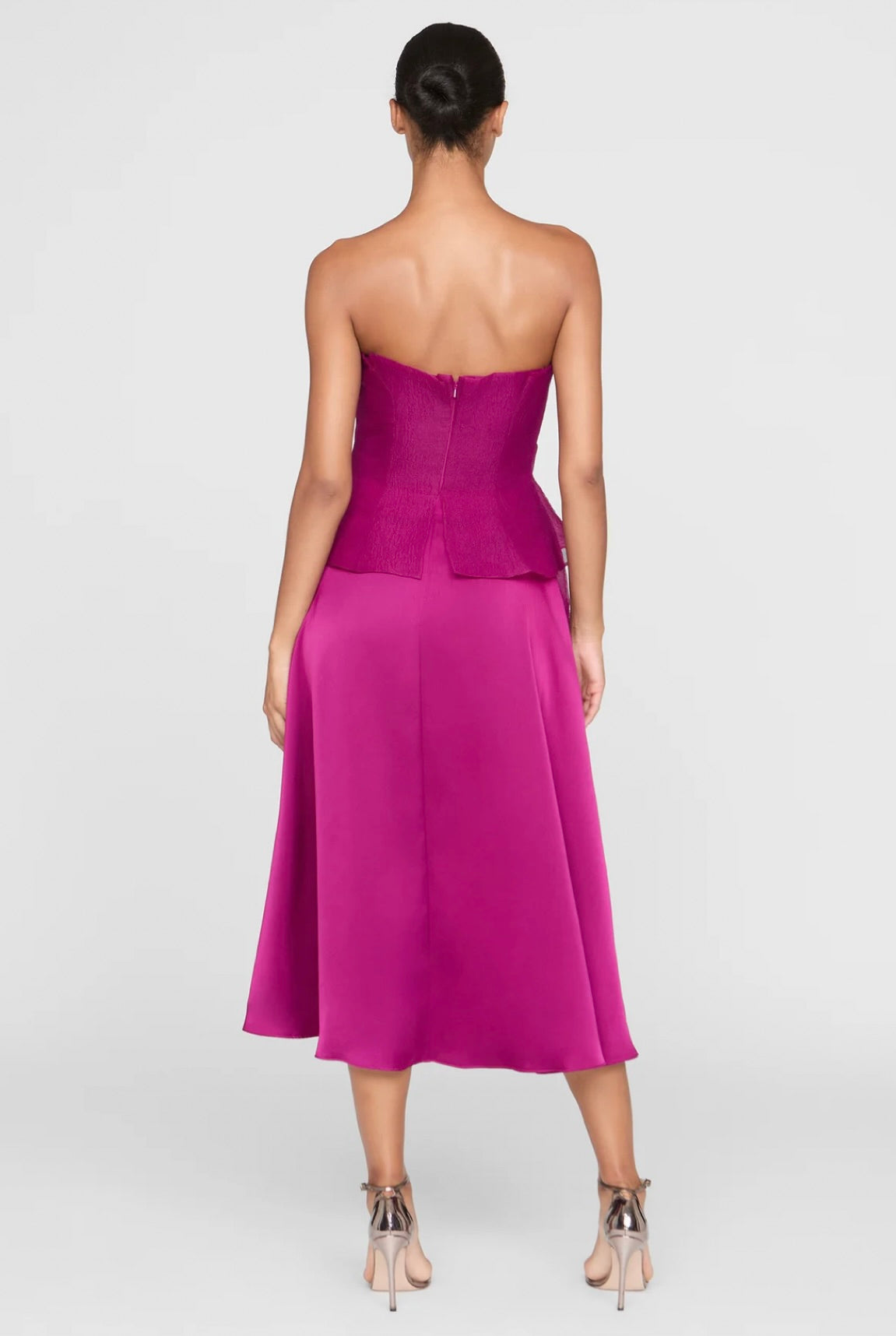 Below-Knee Double-Faced Satin Cascading Gown