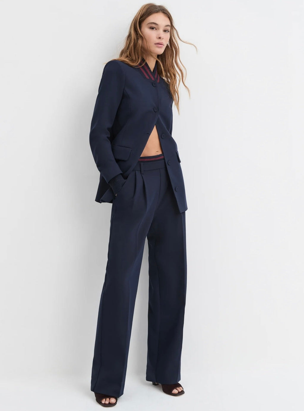 Faux Zip Front Pleat Pull-On Pant