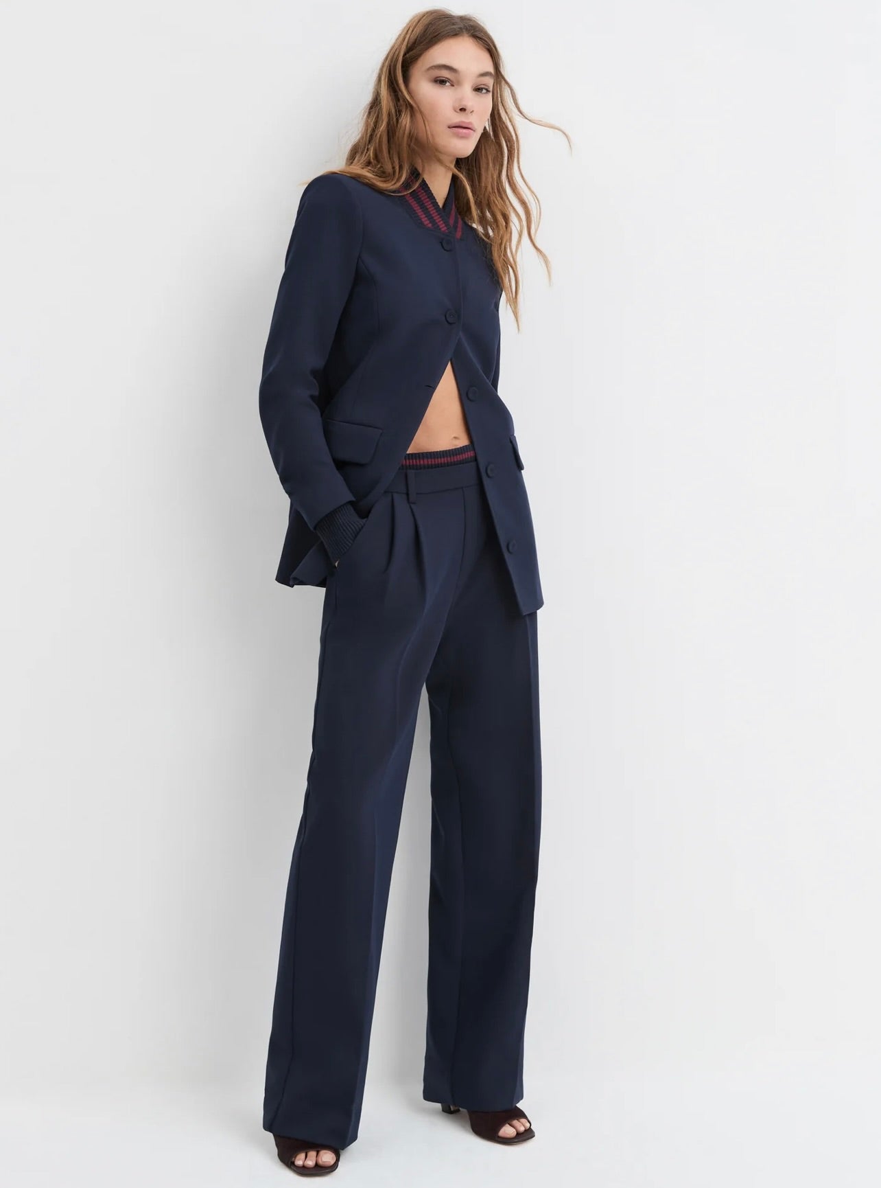 Faux Zip Front Pleat Pull-On Pant
