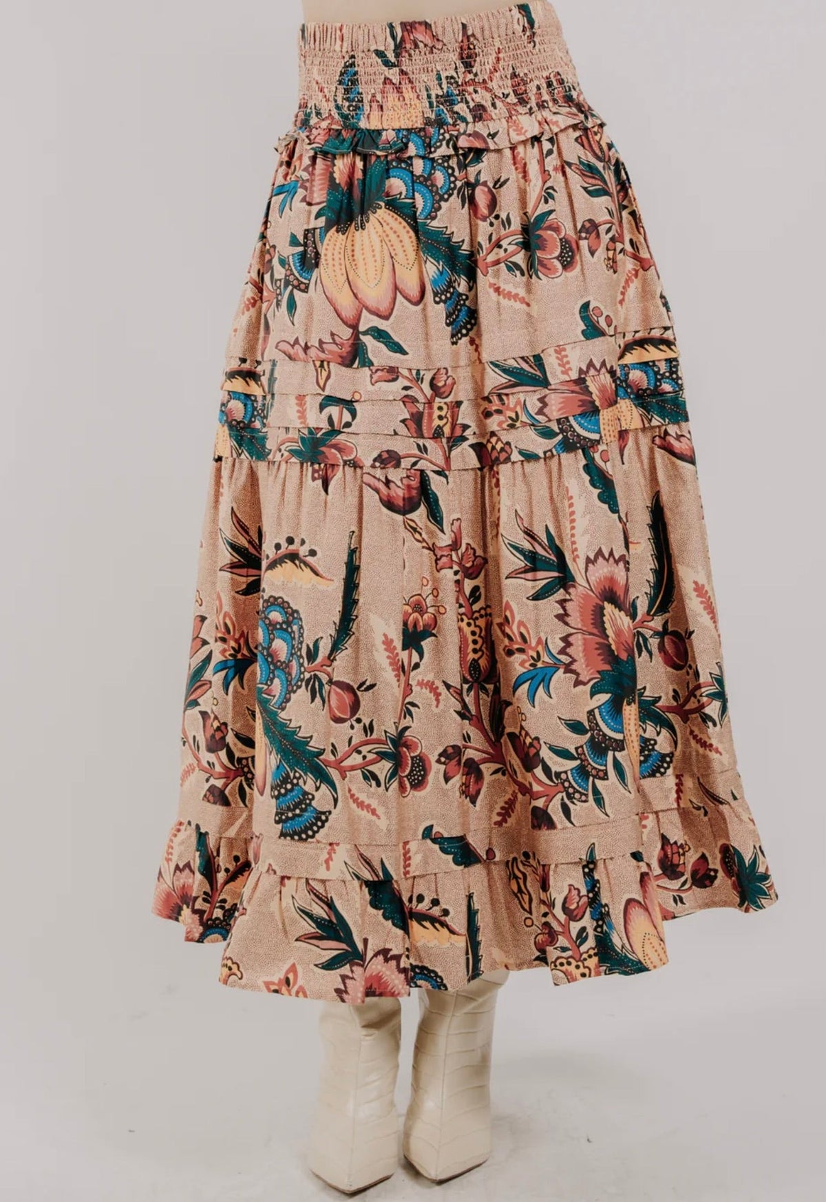 Elastic Smocked Waist Autumn Elegance Skirt