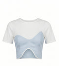 Bias-Framed Architectural Ice Blue Cotton-Linen Top