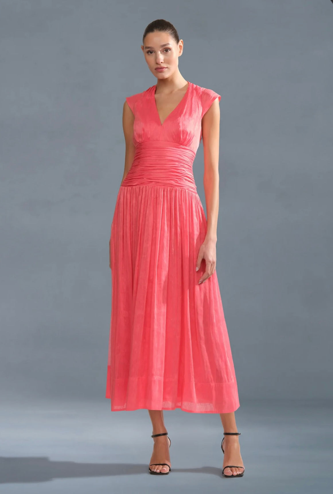 Cap-Sleeve A-Line Open-Back Breathable Midi
