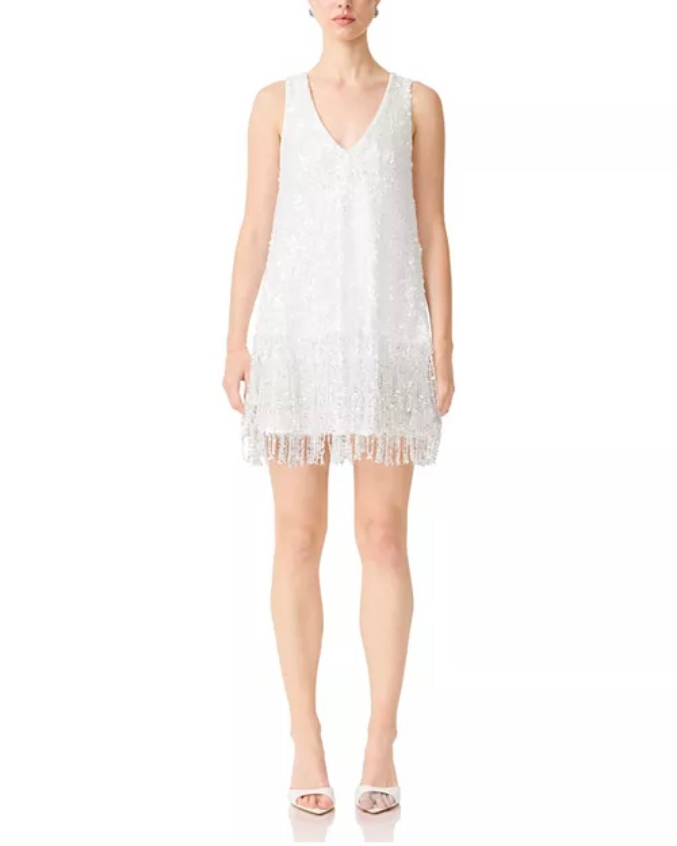 White Sleeveless V-Neck Sequin Mini Dress