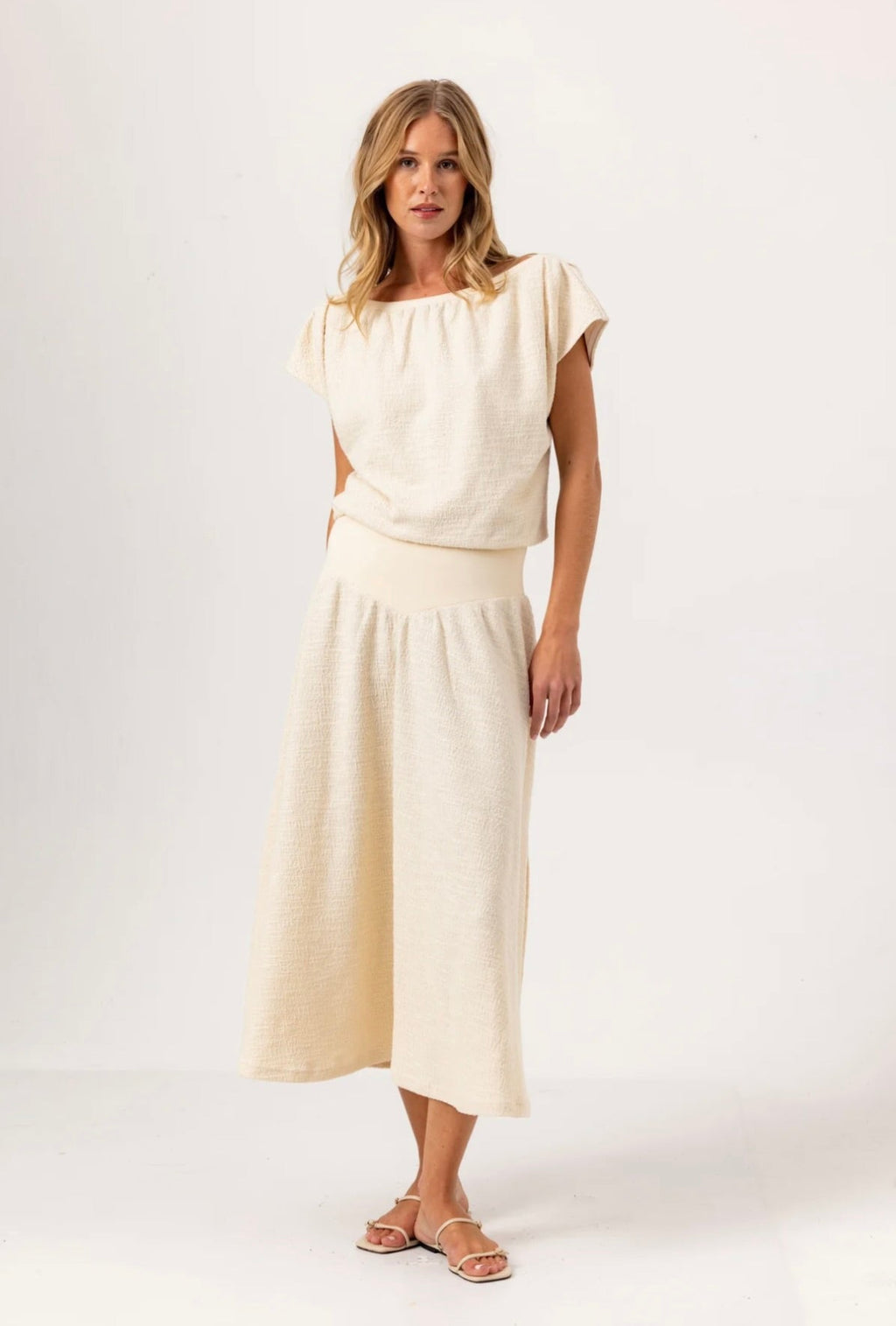 Structured Knit with Cap Sleeves & Ribbed Trim