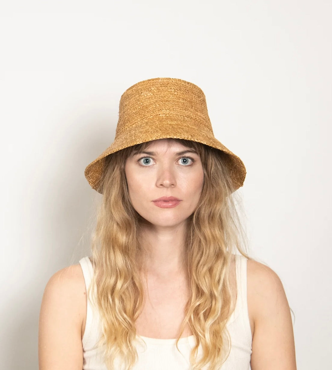 Camel Hand-Crocheted Raffia Straw Telescope Crown Bucket Hat