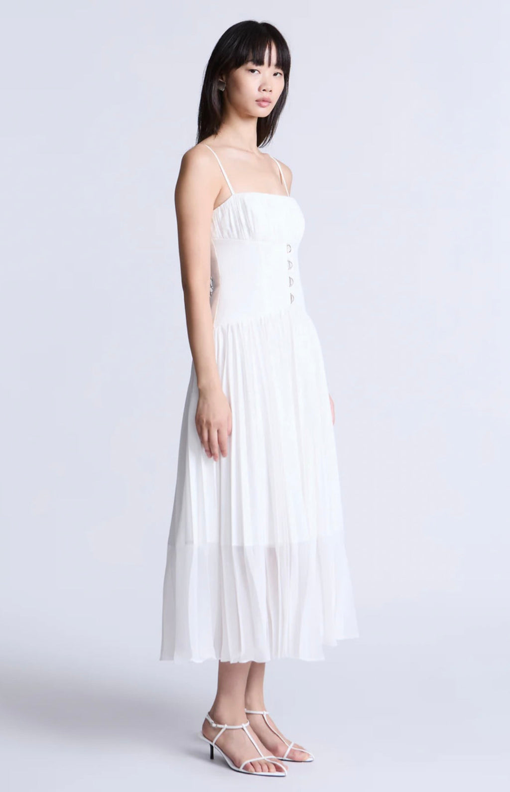 Breathable Cotton Draped Sleeveless Midi Dress