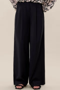 Black Low-Rise Wool Blend Pleated Trousers