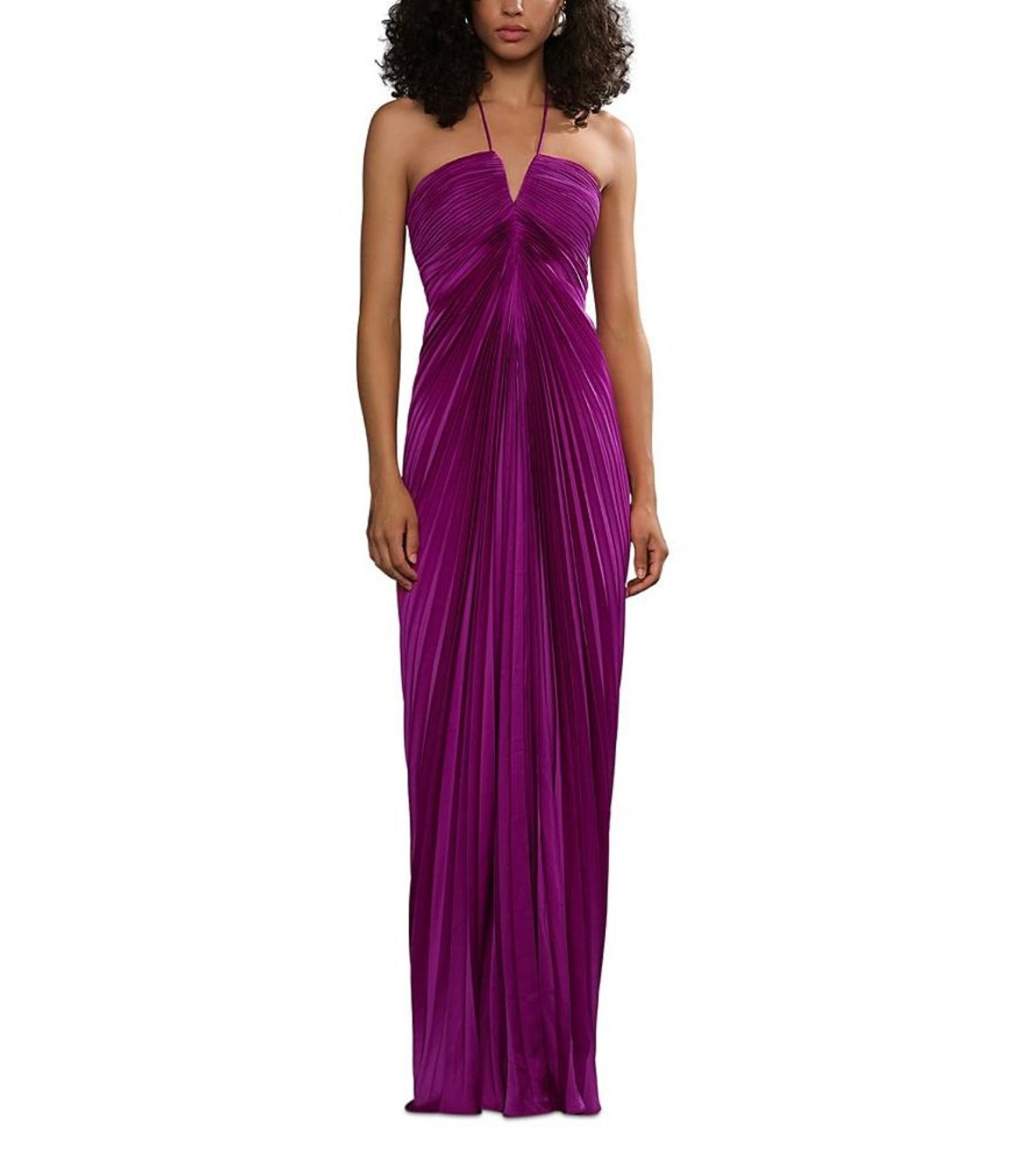 Sleeveless Back-Tie Notched Halter Fully-Lined Gown