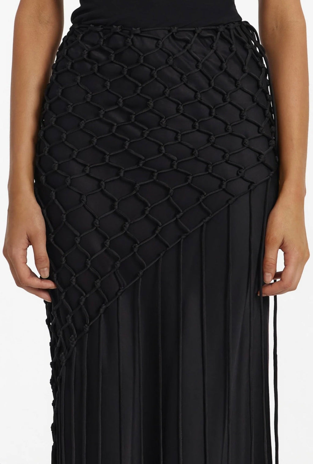Long Fringe & Scalloped Lace High-Slit Evening Skirt