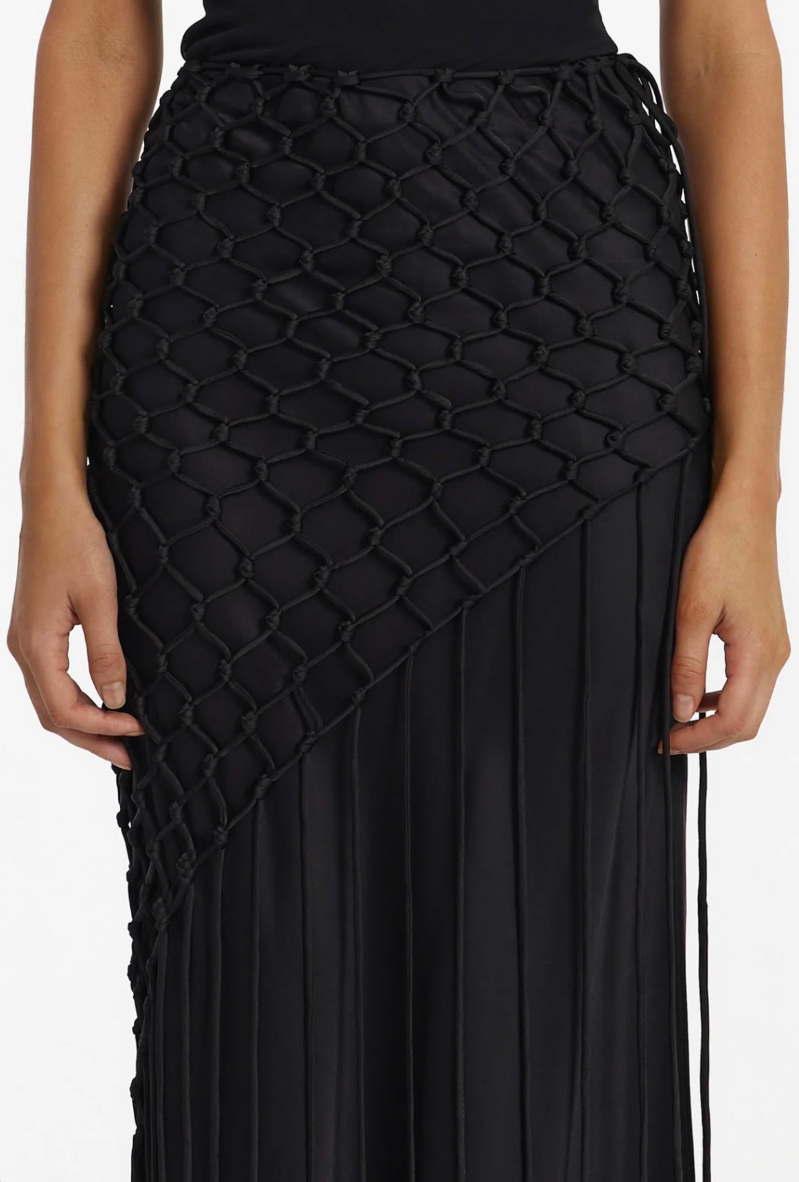 Long Fringe & Scalloped Lace High-Slit Evening Skirt
