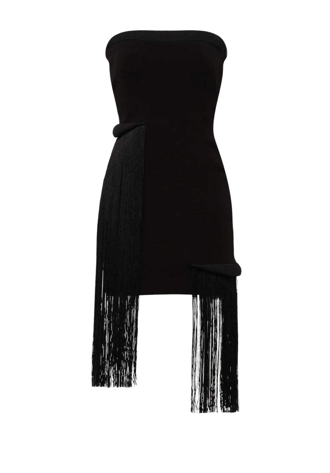 Black Tubular Fringe Knit Mini Dress