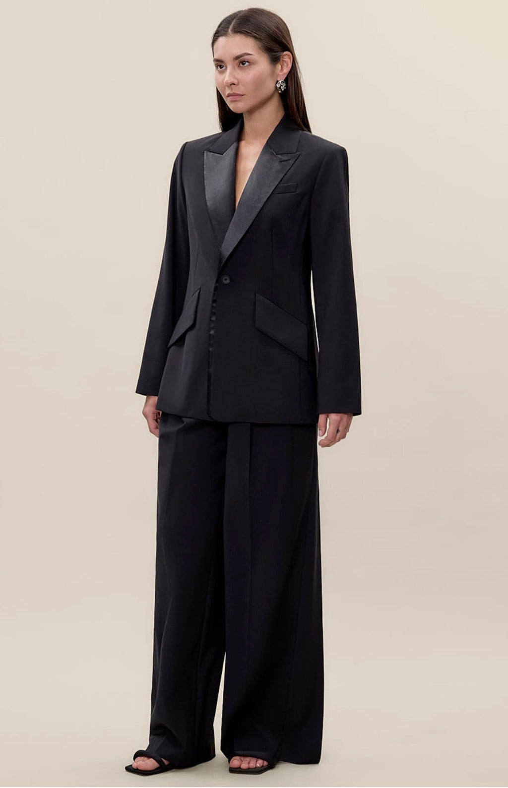 Black Low-Rise Wool Blend Pleated Trousers