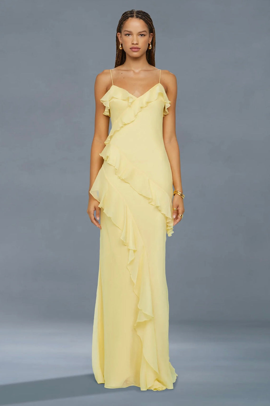Lotus Bias-Cut Crinkle Chiffon Gown