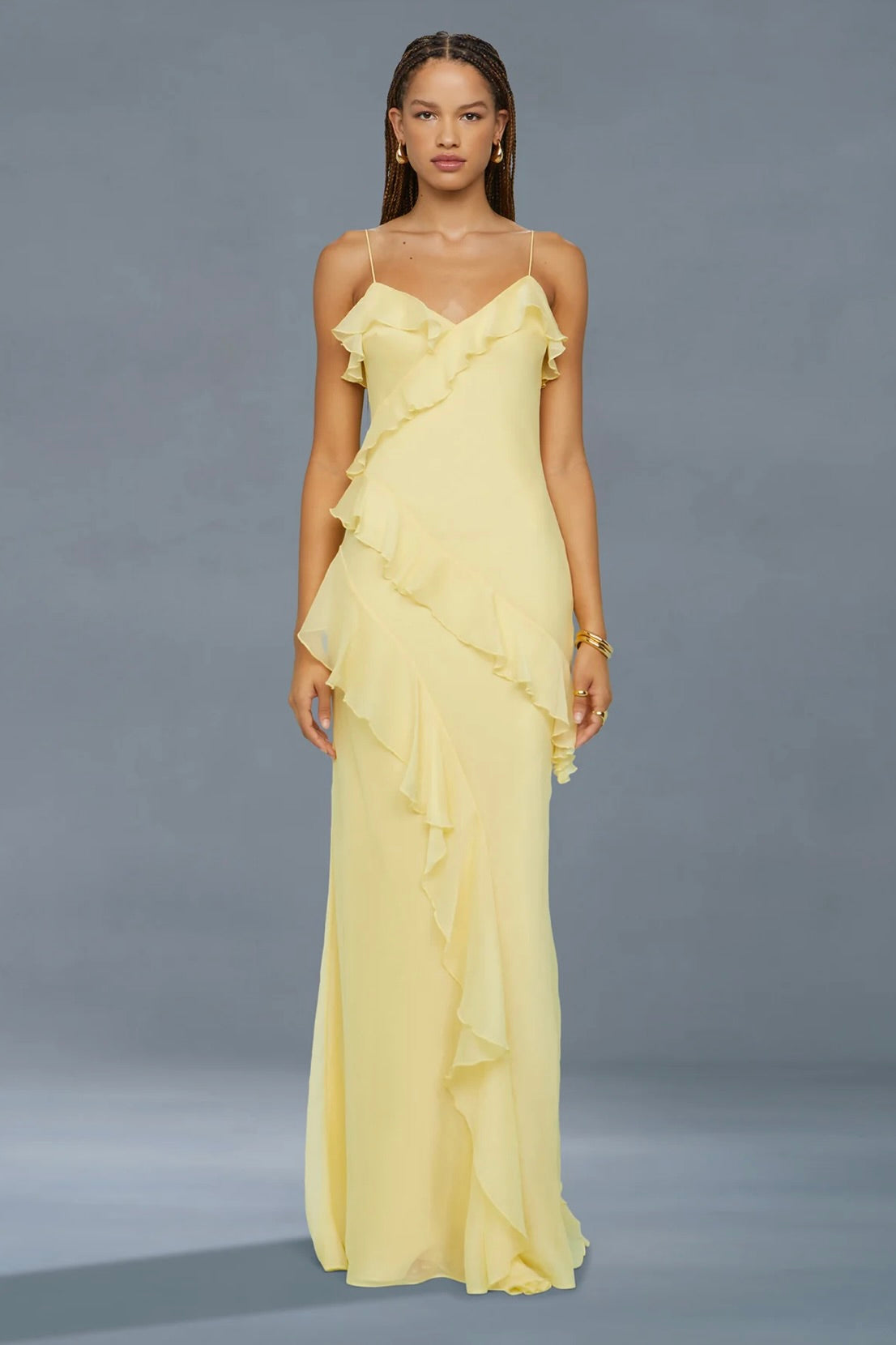 Lotus Bias-Cut Crinkle Chiffon Gown