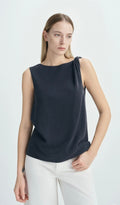 ‌Navy Twisted Shoulder Top