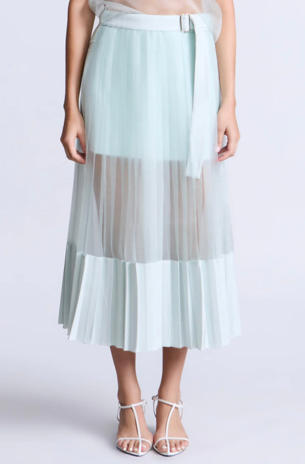 Aqua Pleated Midi Skirt