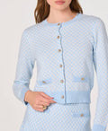 ‌Blue Plaid Jeweled Cardigan