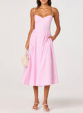 Pink Stripe Sweetheart-Boned Midi Dress
