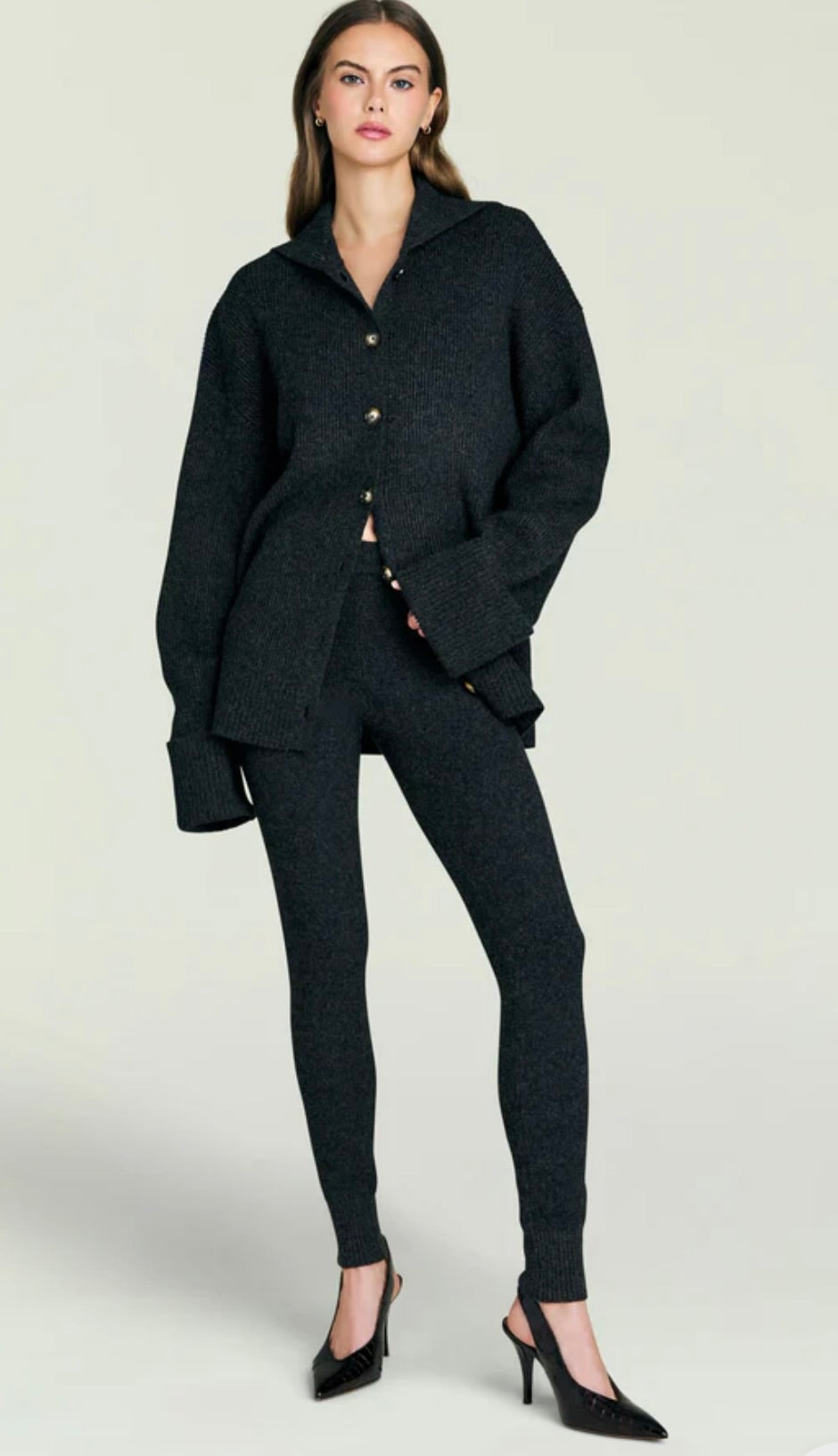 Dark Charcoal Mid-Rise Knit Legging