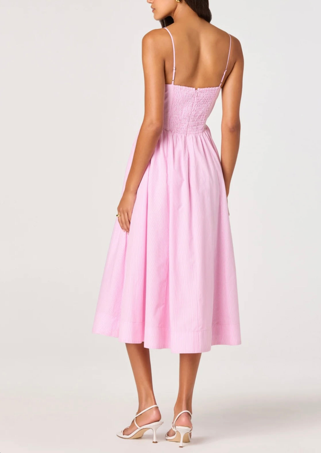 Pink Stripe Sweetheart-Boned Midi Dress