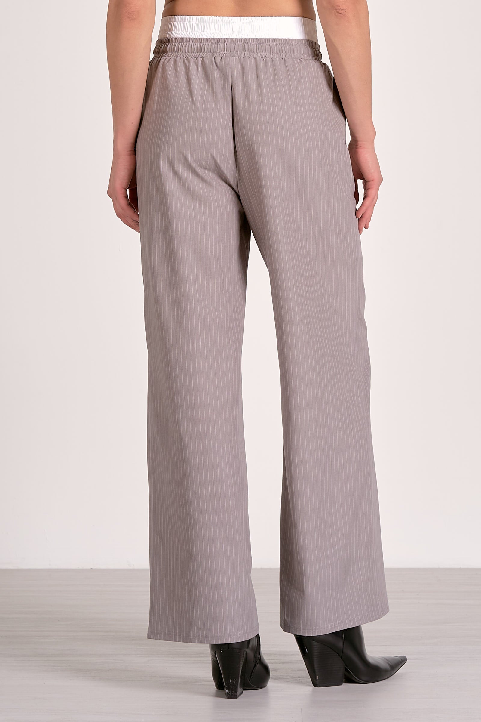 Grey Stripe Elegance Wide-Leg Trousers