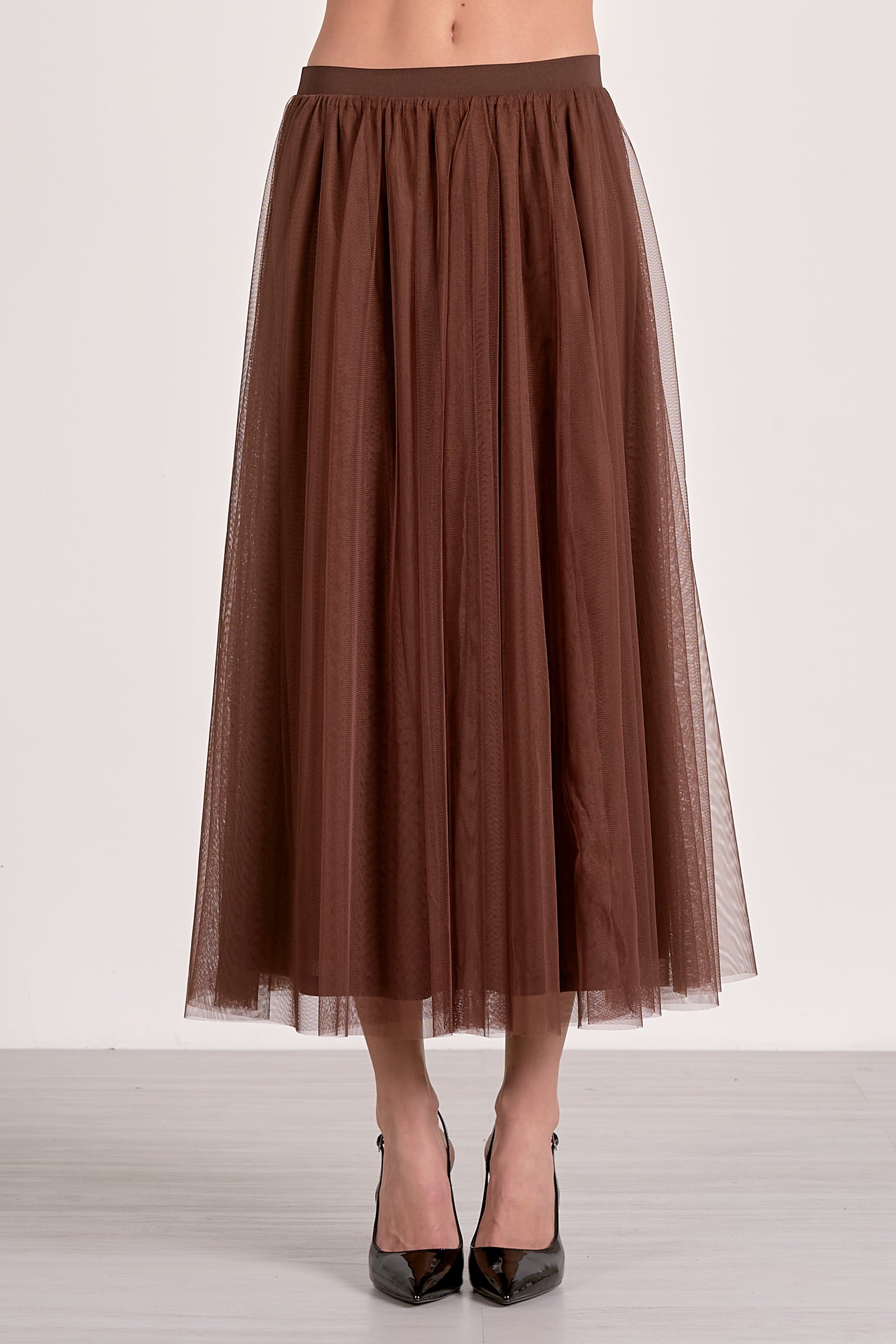 ‌Chocolate Tulle Midi Skirt