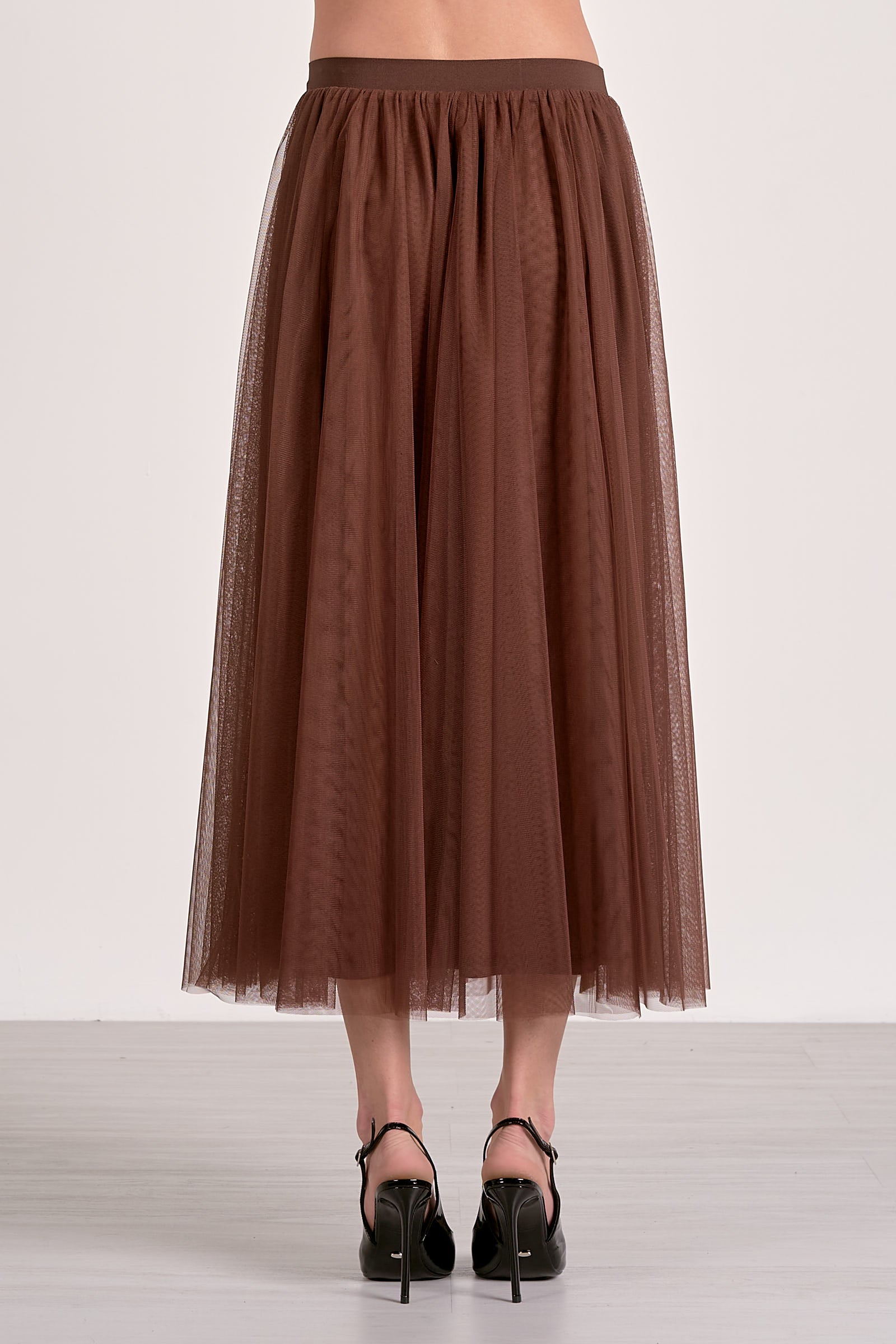‌Chocolate Tulle Midi Skirt