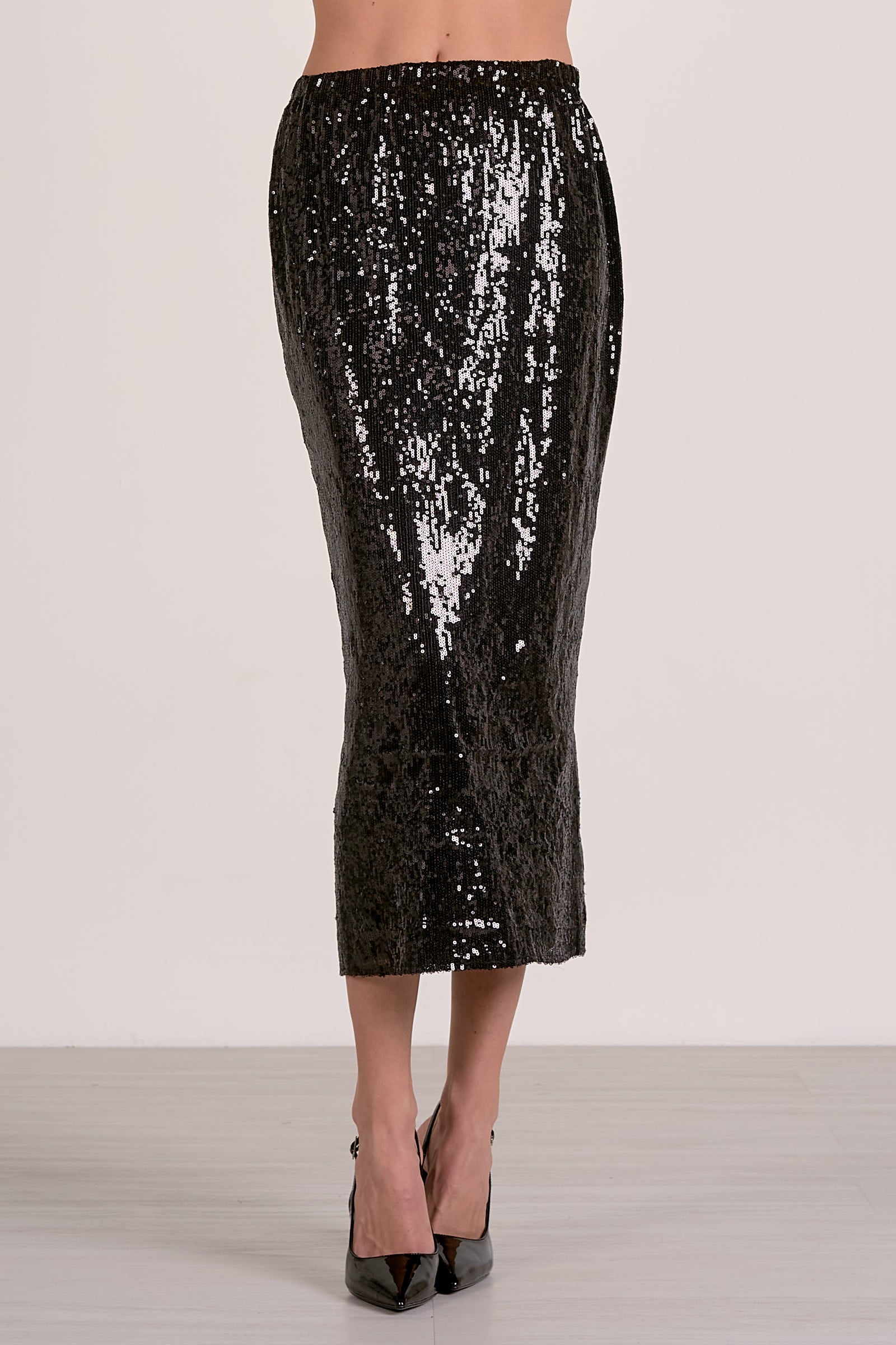 Black Mid-Rise Sequin Maxi