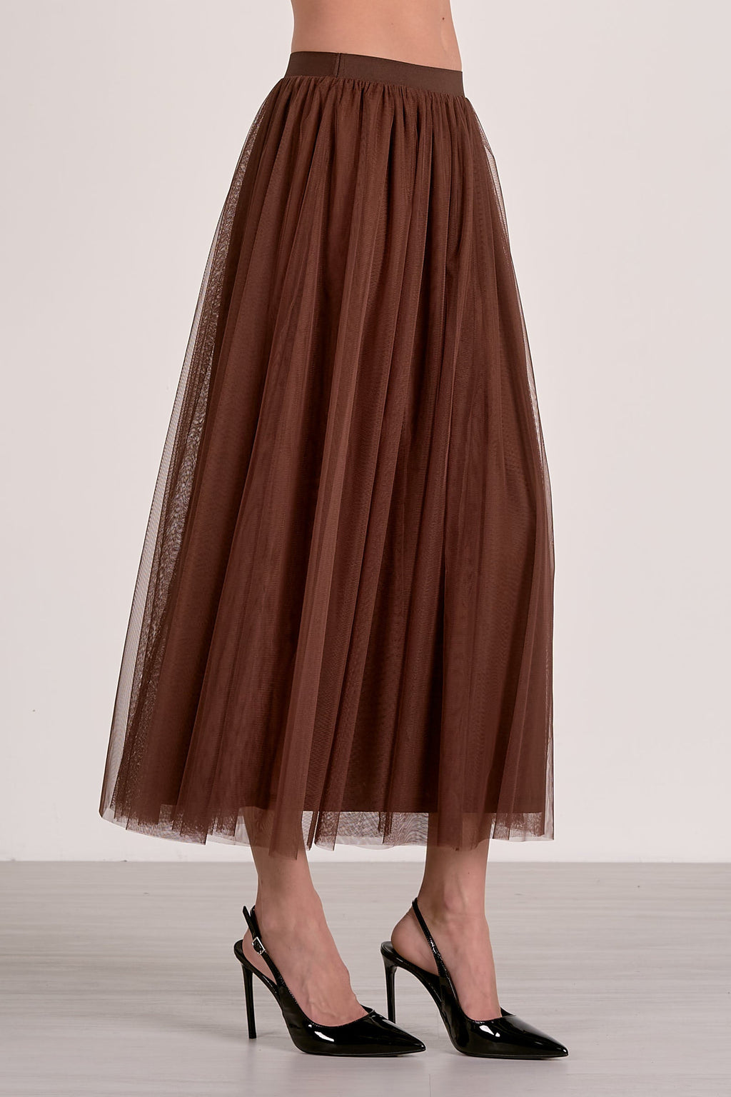‌Chocolate Tulle Midi Skirt