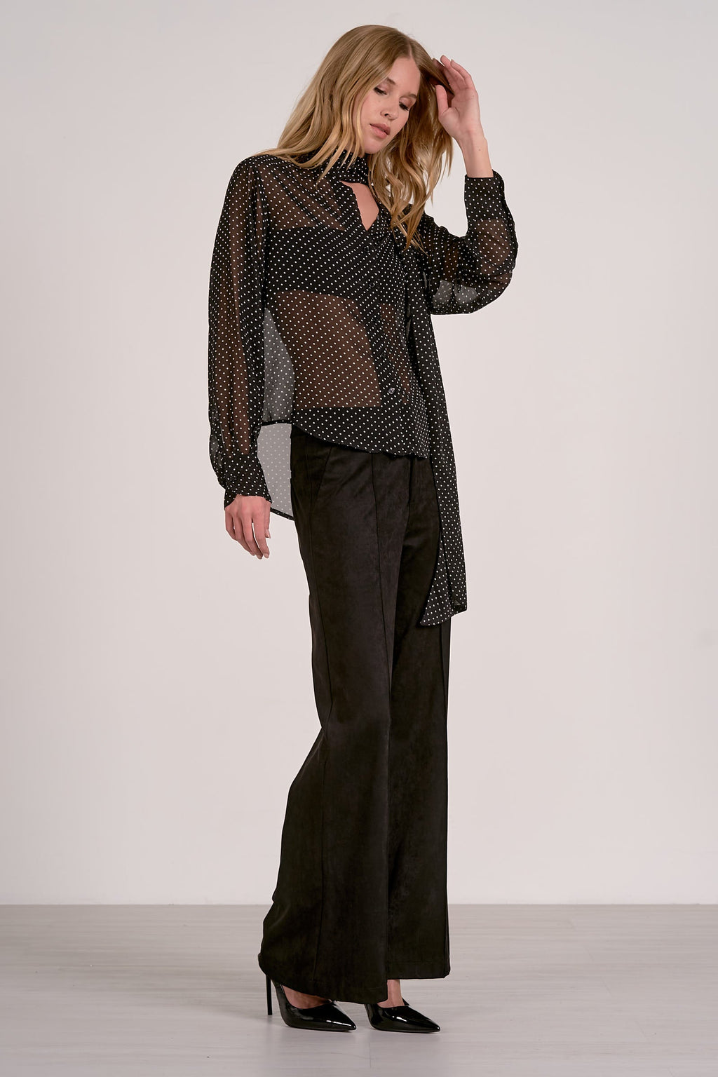 High-Waist Structured Wide-Leg Trousers