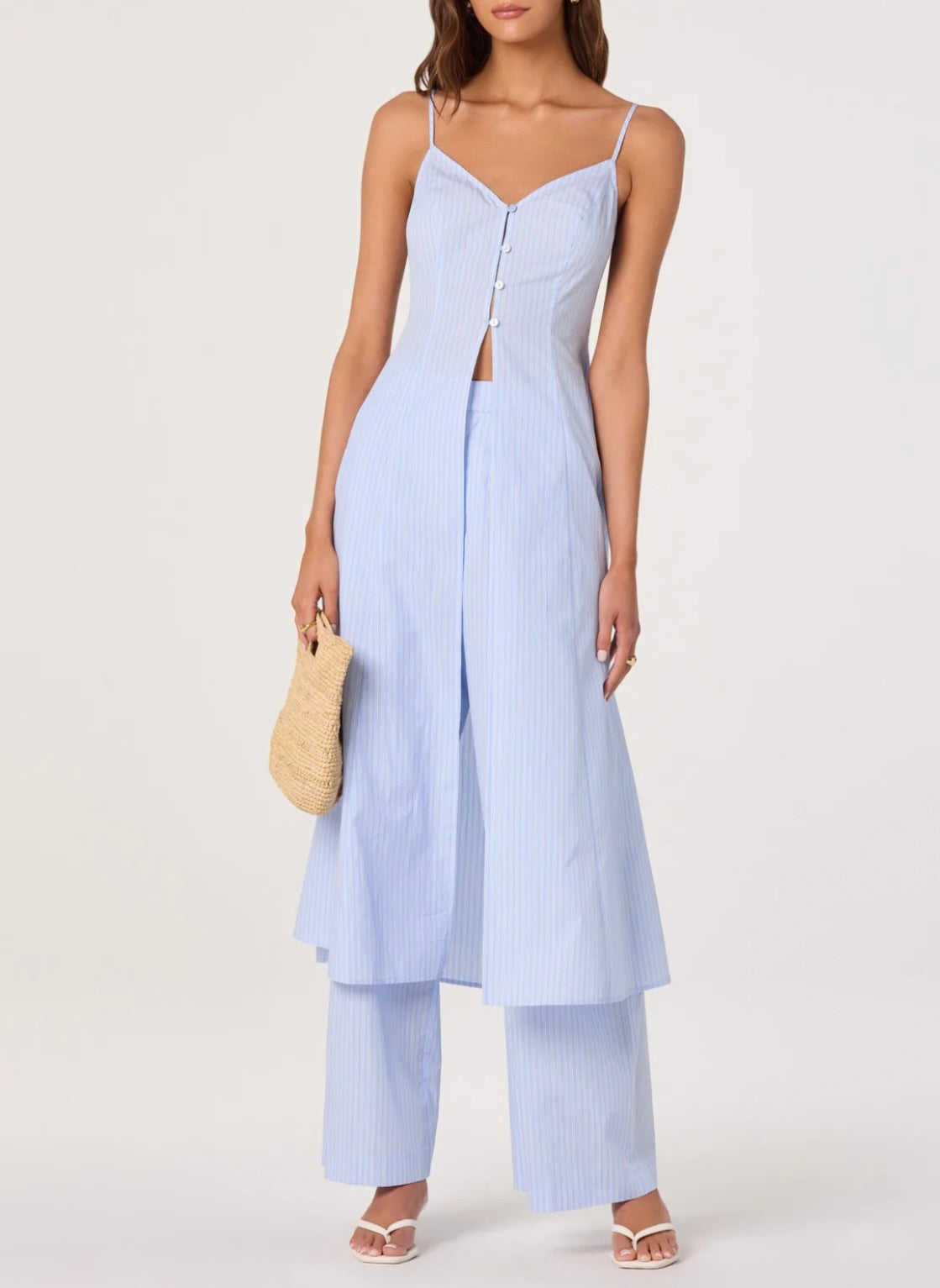 Blue Pinstripe High-Rise Wide-Leg Pant