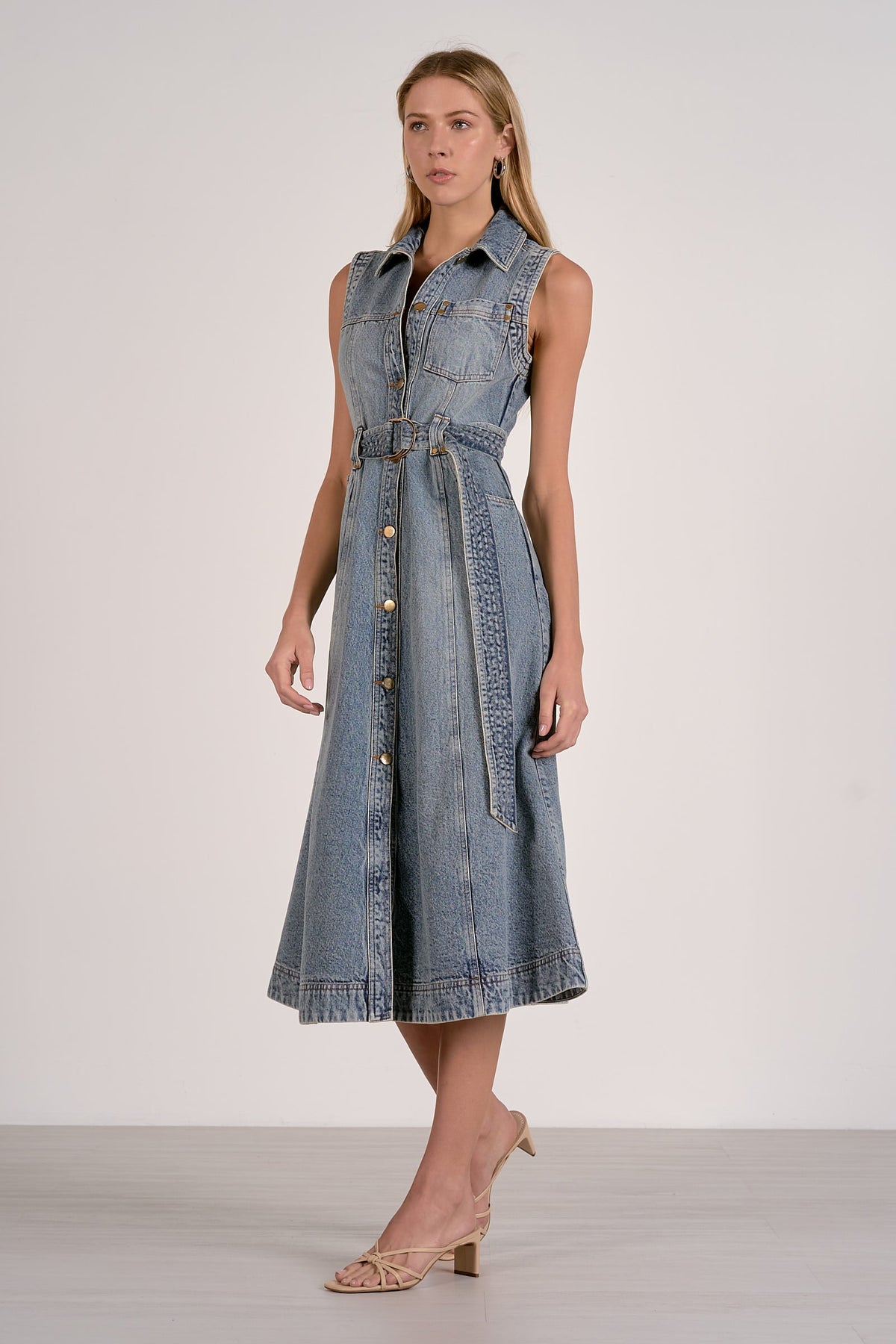 Denim Button Midi Dress