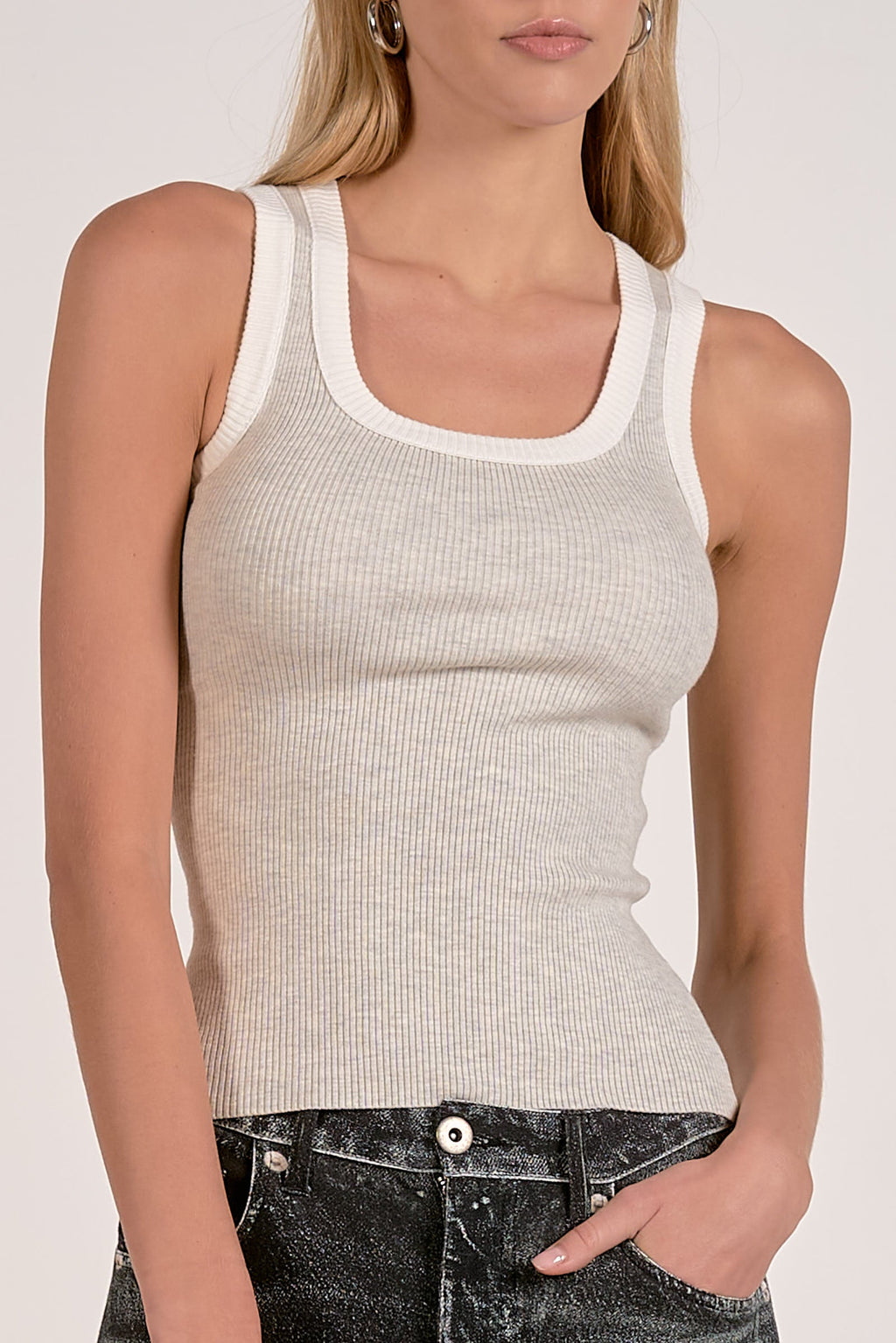 Grey White Contrast-Trim Tank