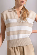 ‌Beige White Crisp Collar Pullover