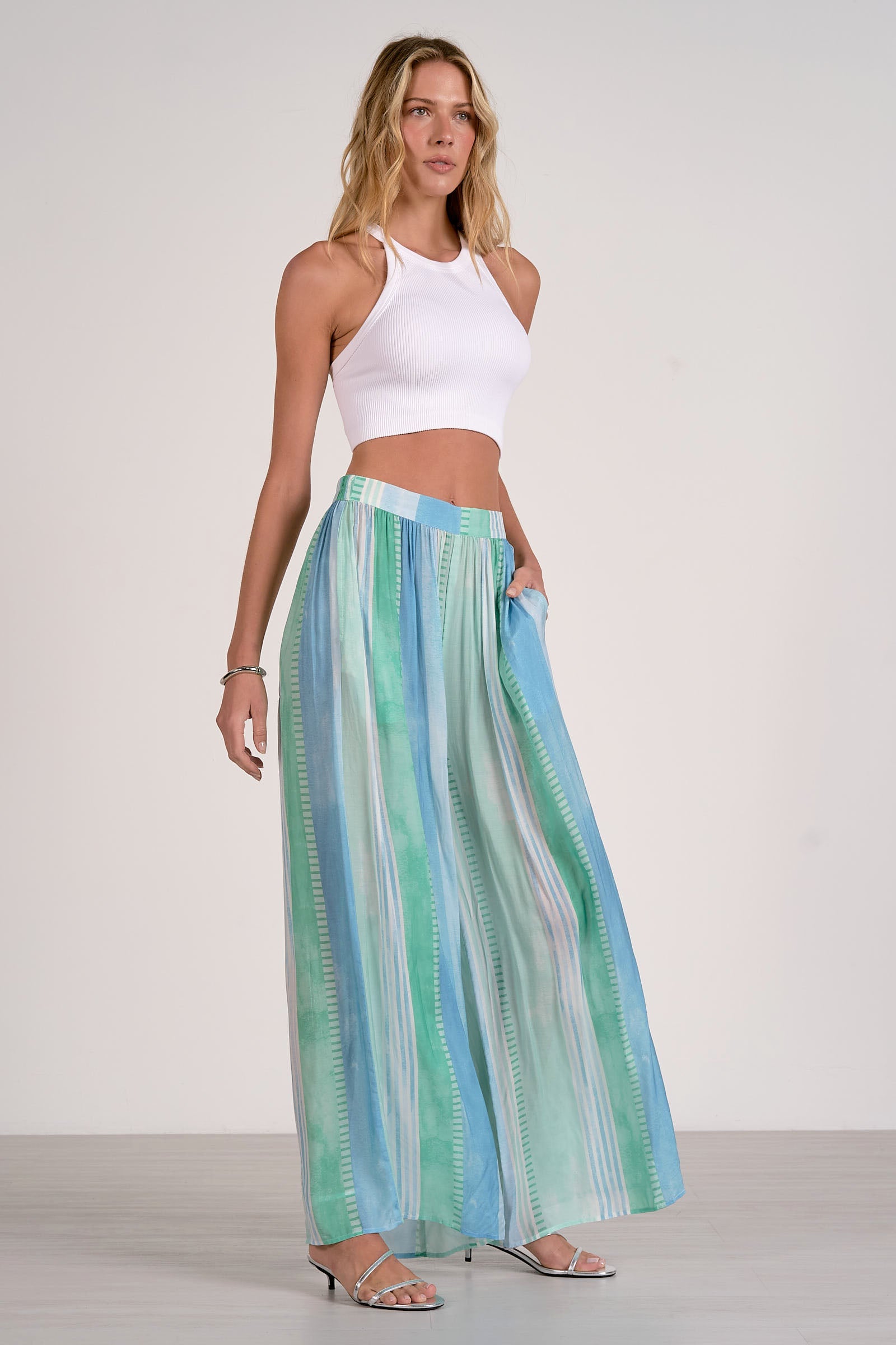 Pull-On Elegant Wide-Leg Draping Trousers