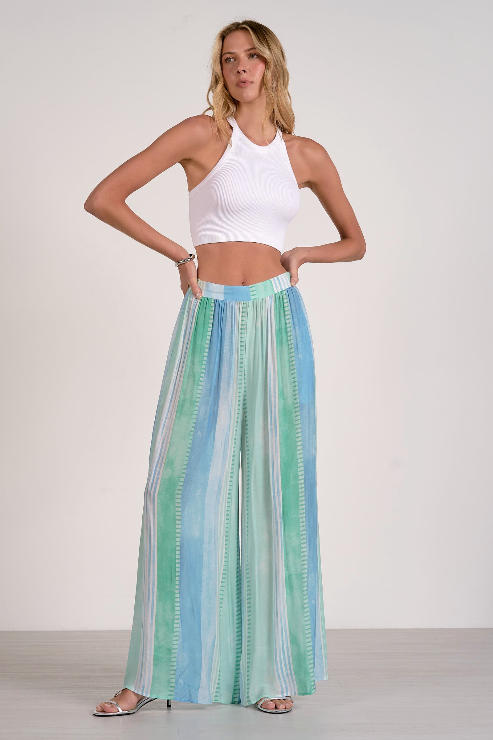 Pull-On Elegant Wide-Leg Draping Trousers