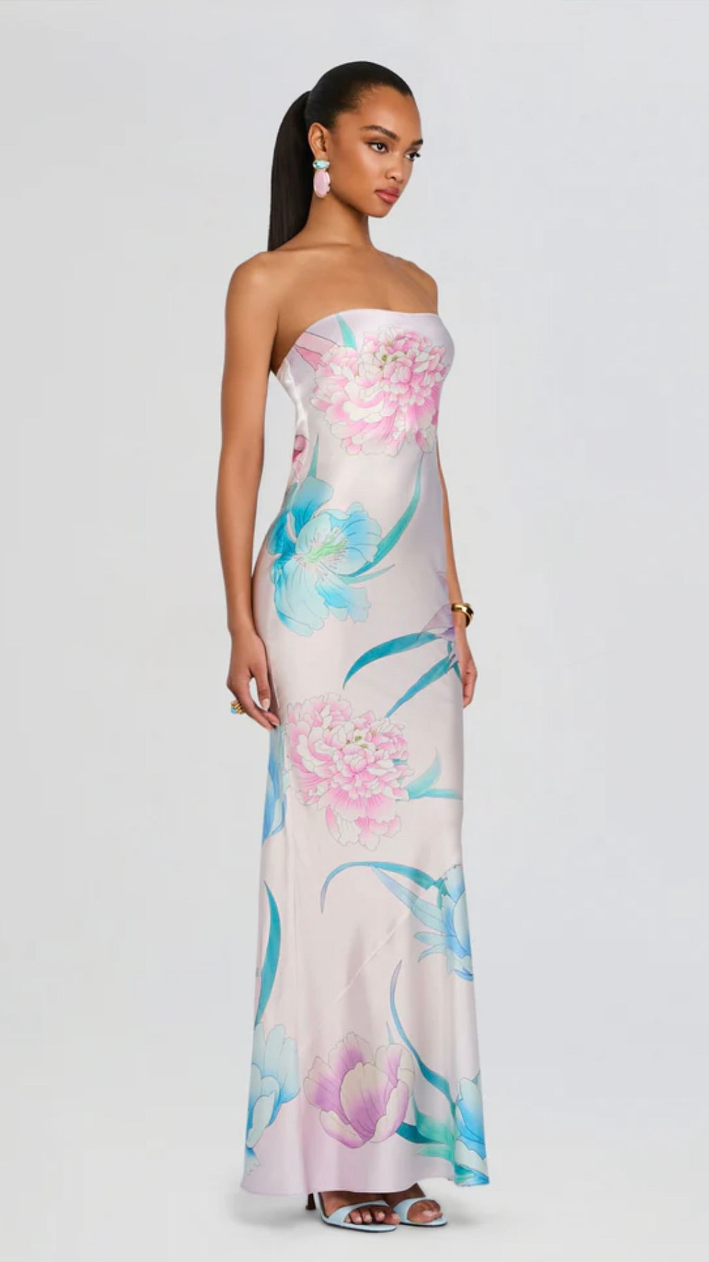 Beija Flor Strapless Silk Dress