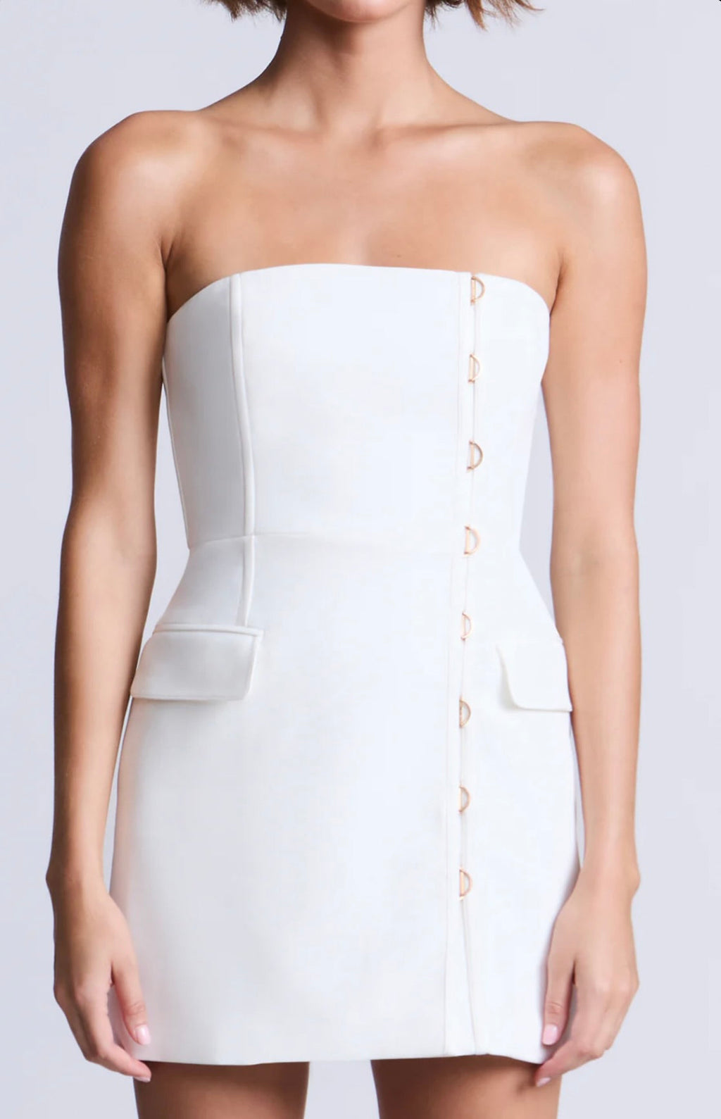 White Strapless Sculpted Mini with Architectural Contour Seaming