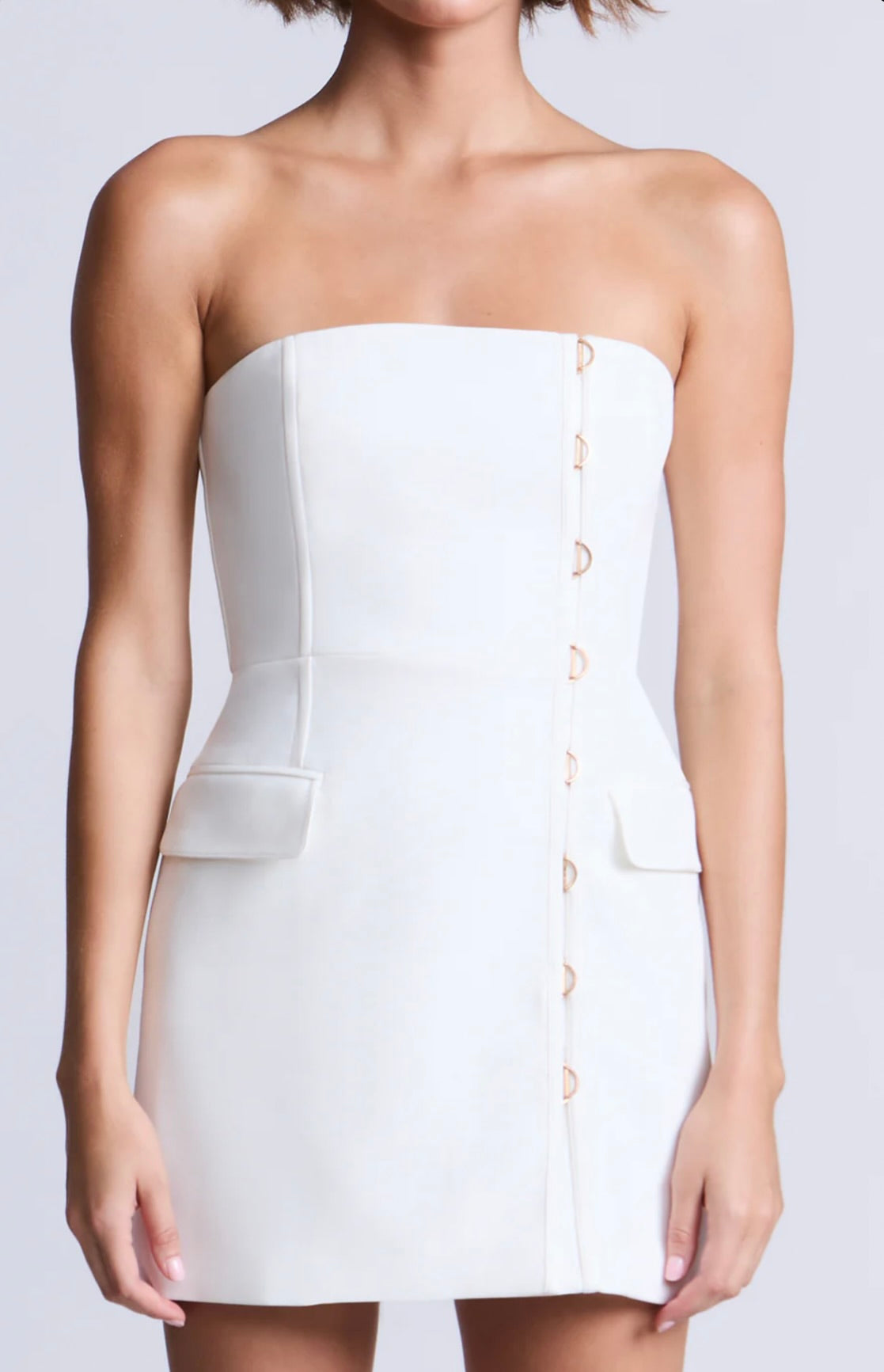 White Strapless Sculpted Mini with Architectural Contour Seaming