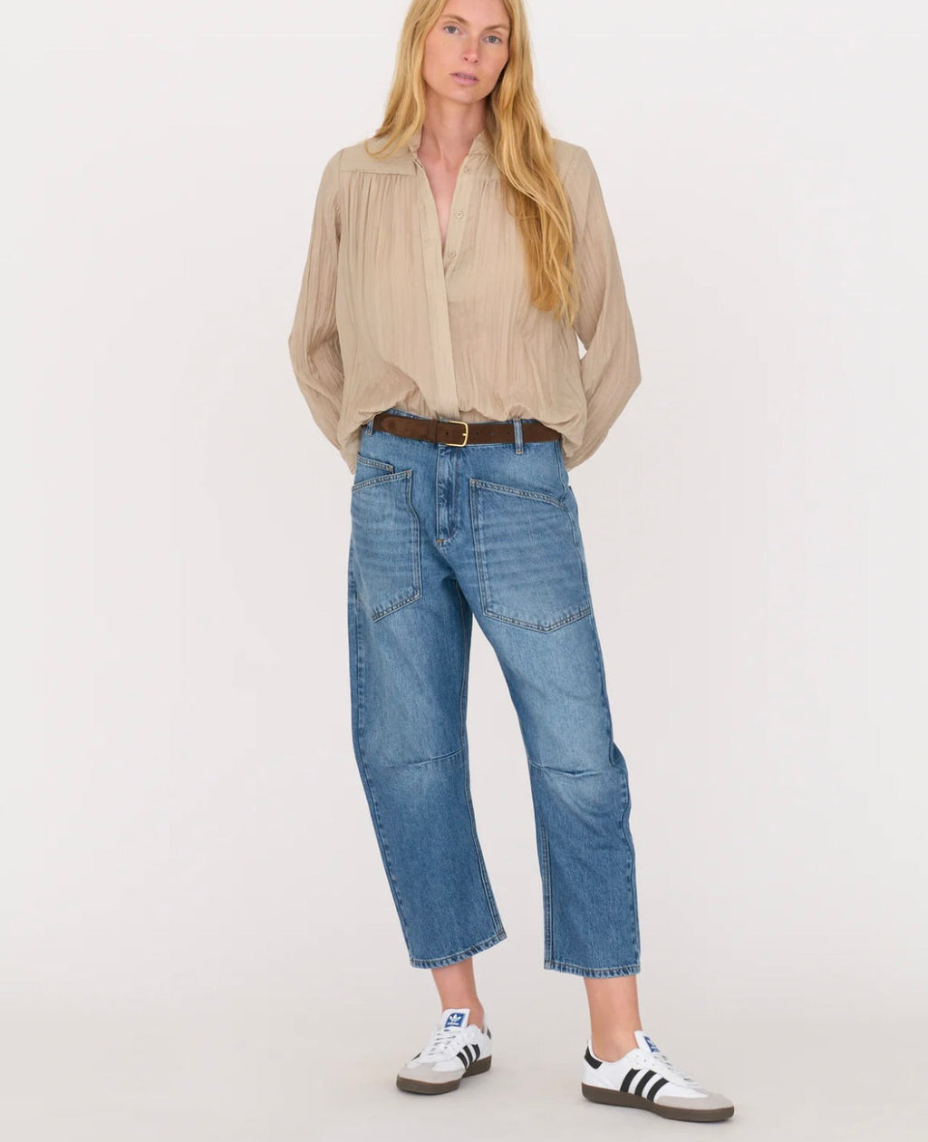Breathable Barrel-Leg Jean with Easy Waist Fit