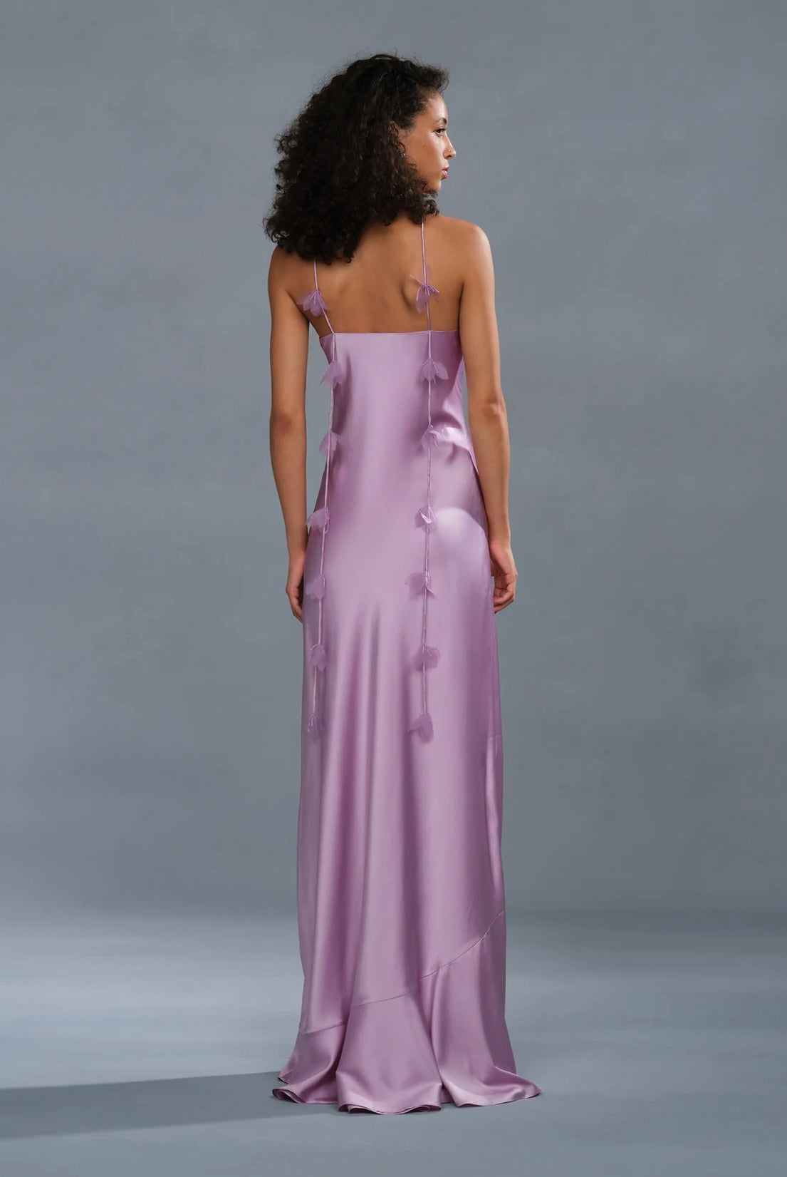 Lumen Lavender Halter Organza Petal Floor-Length Gown