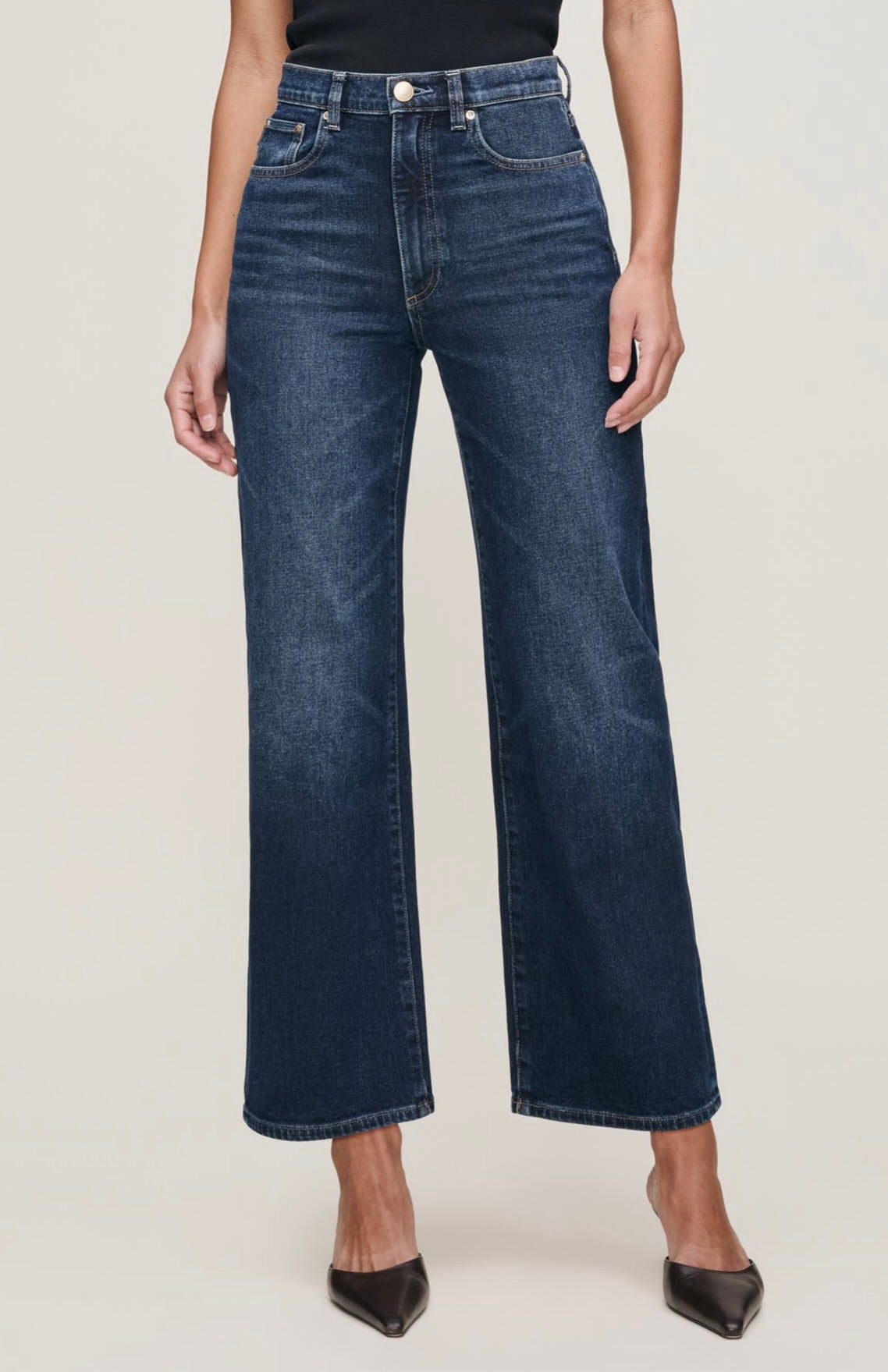 Artfully Whiskered Dark Sea Denim with Polished Hardware