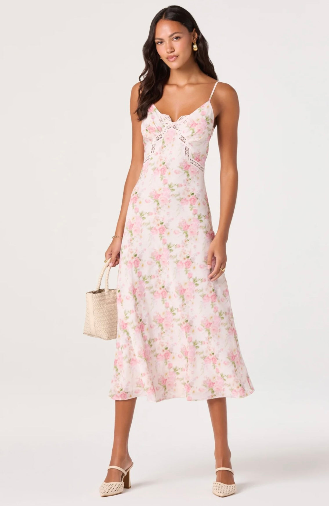Pink Floral Lace Bow Dress