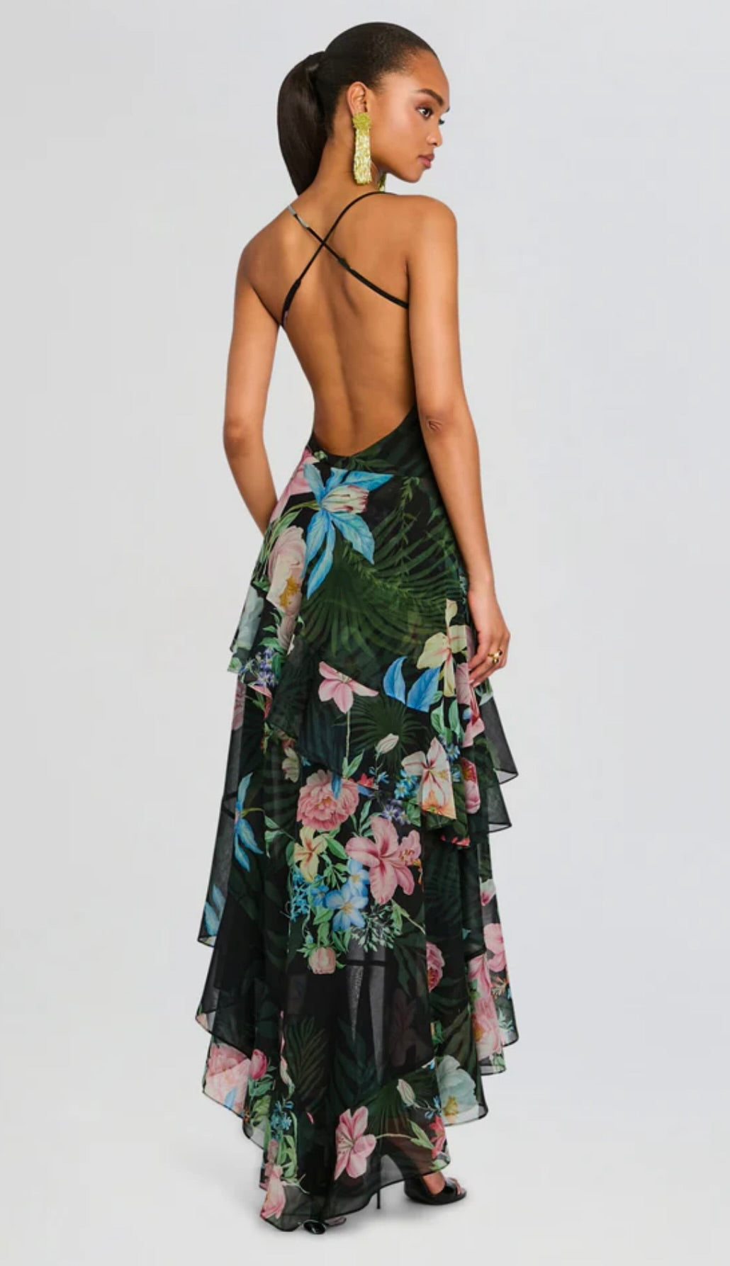 Adjustable Spaghetti Strap Dress with Playful Ruffles & Fluid Draping