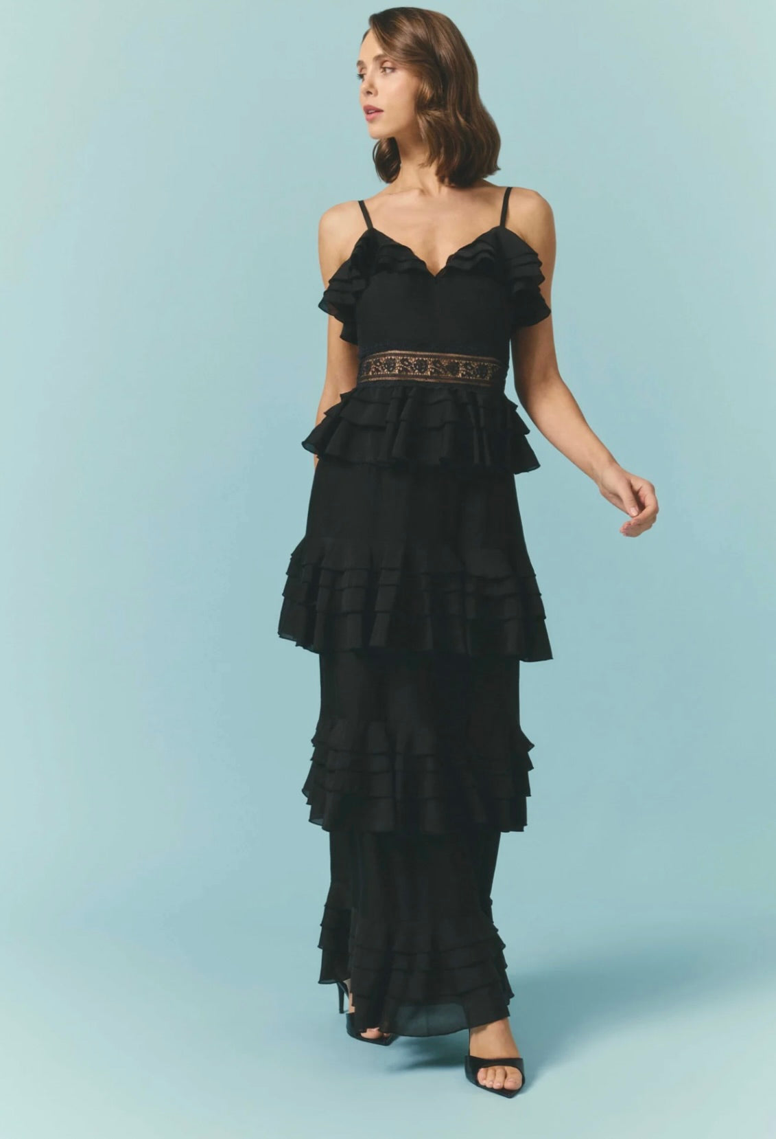 Black V-Tiered Organza