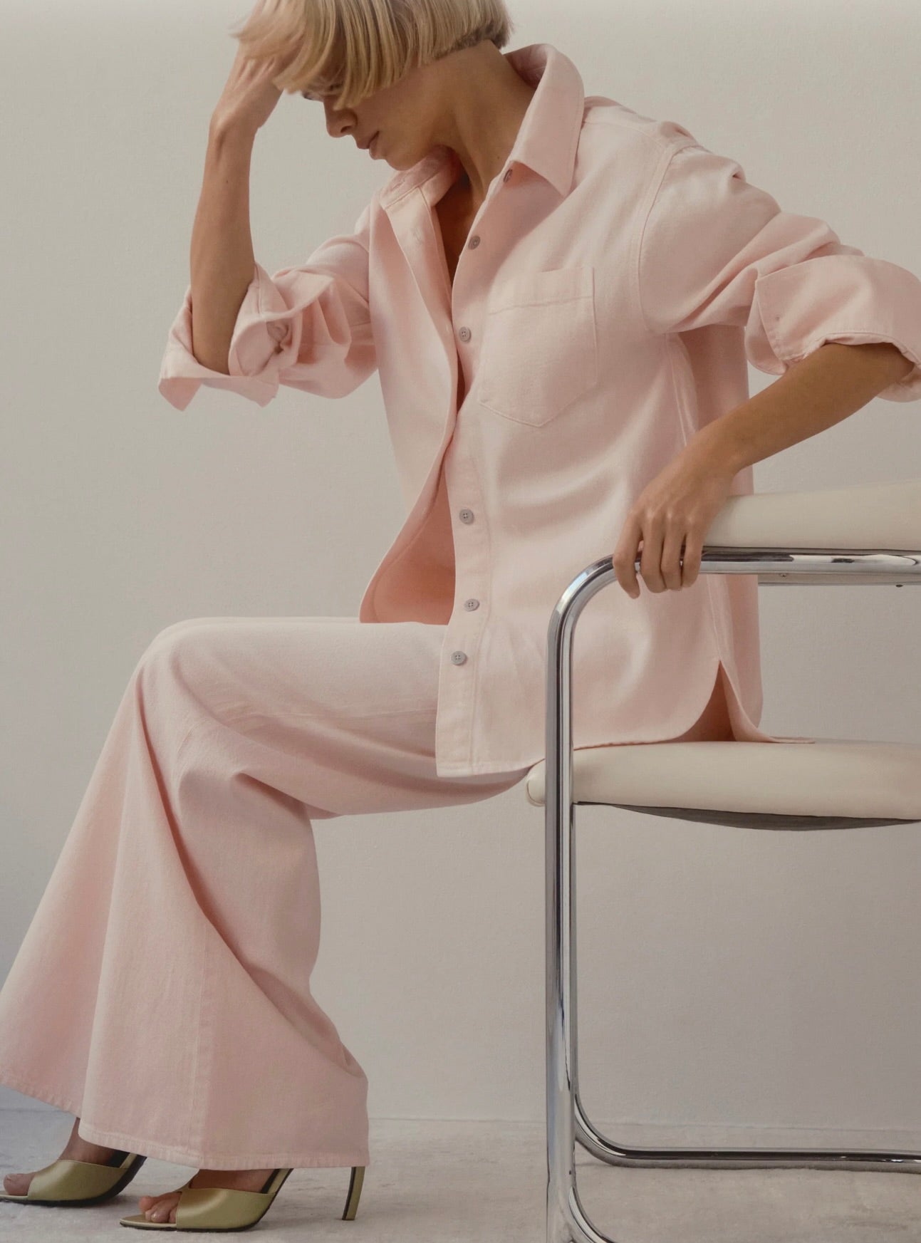 Blush Denim Button-Down Dress